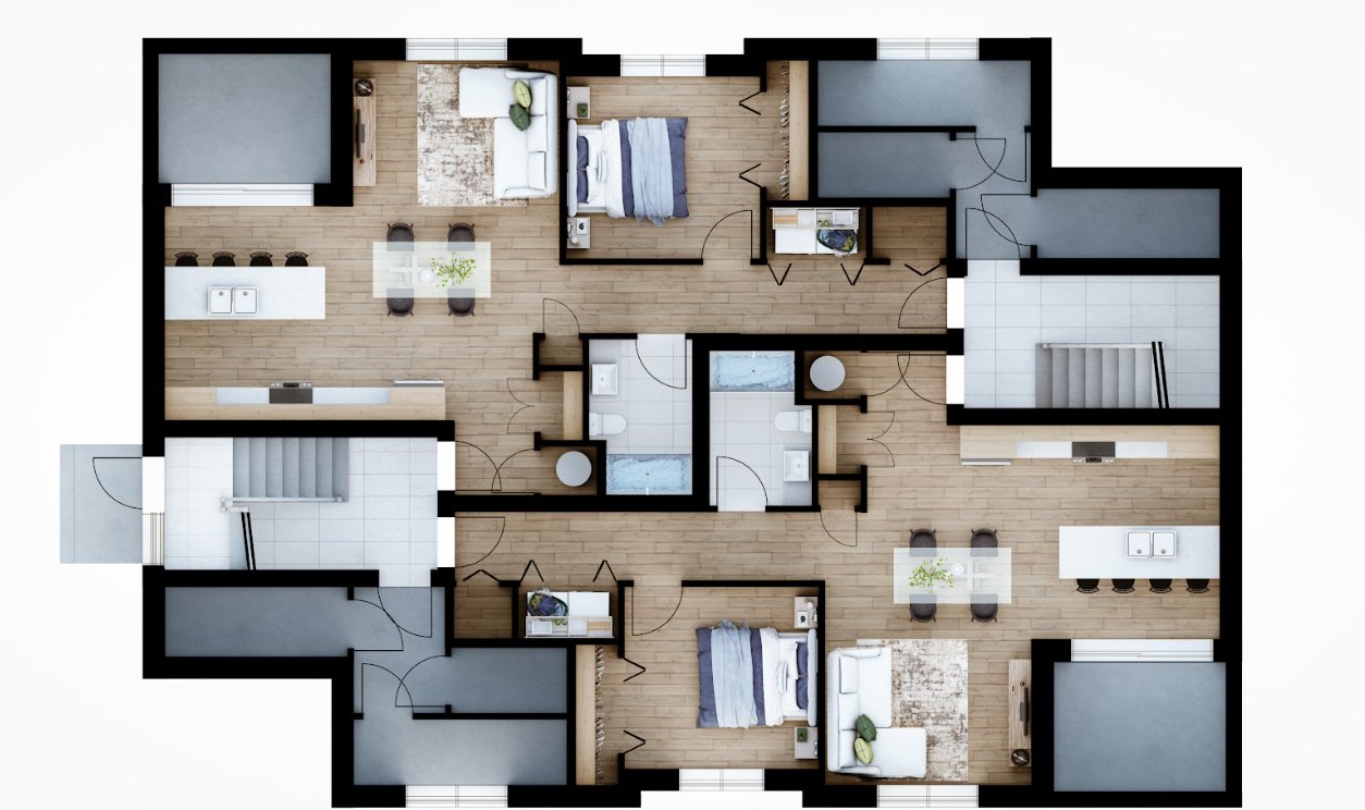 Plan du 3½ — une chambre, aire ouverte, terrasse