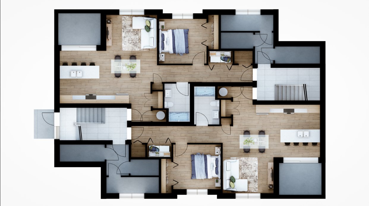 Plan du 4½ — deux chambres, aire ouverte, balcon